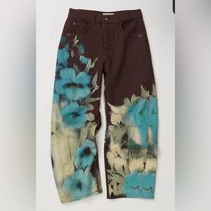 Free People We the Free Good Luck Printed Barrel Jeans